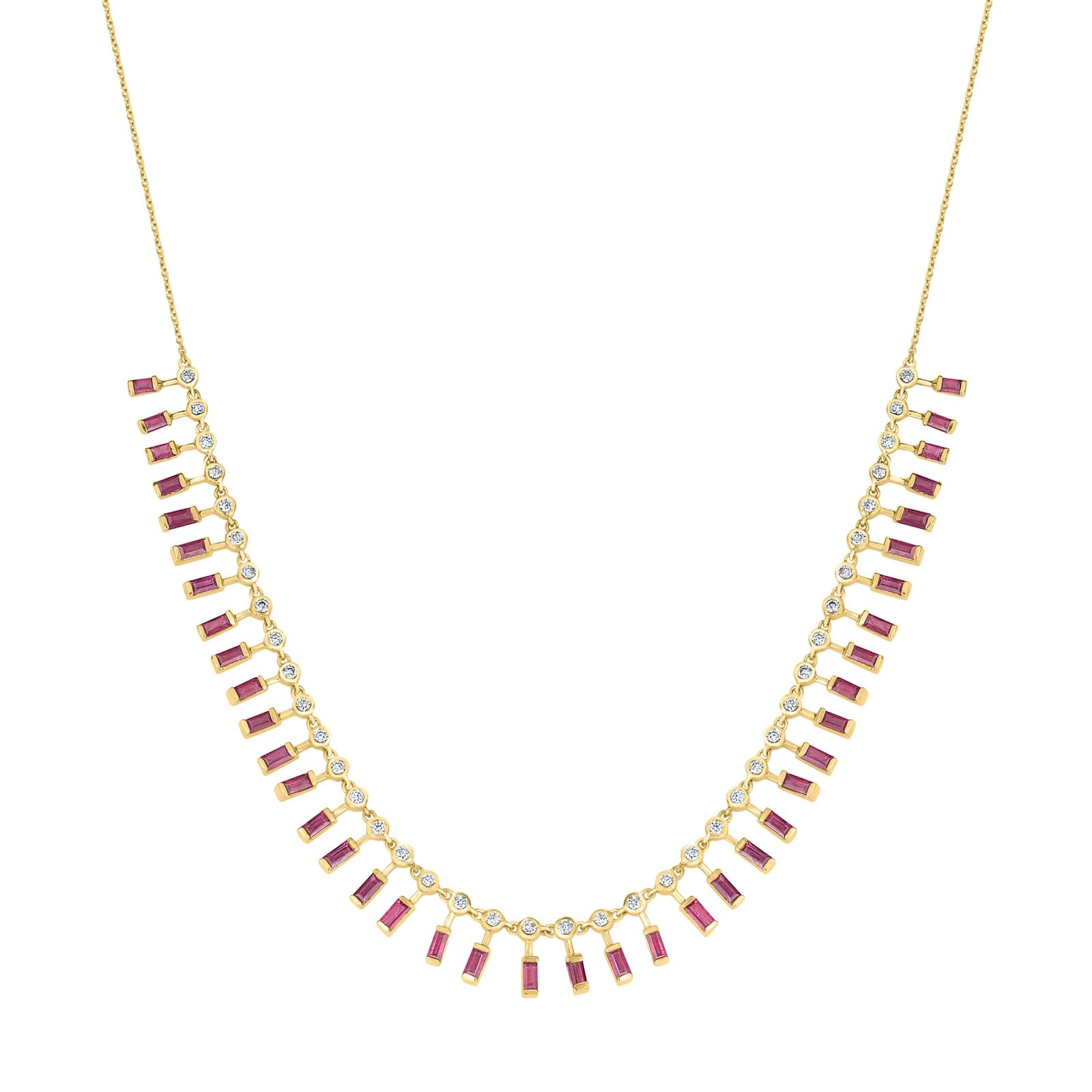 Ruby Baguette Riviera Necklace — 18K Yellow Gold with ruby & diamond